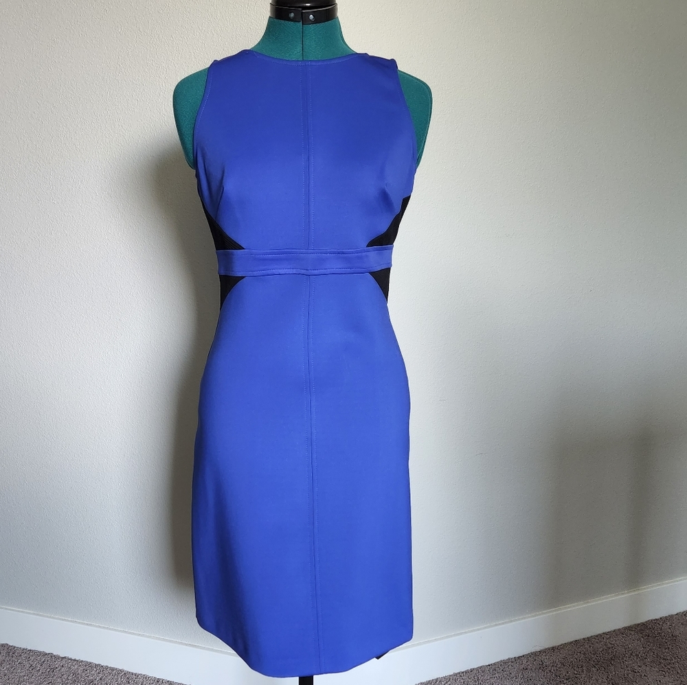 Short Sleeve Color Block Cocktail Dress Blue/Black Size 6